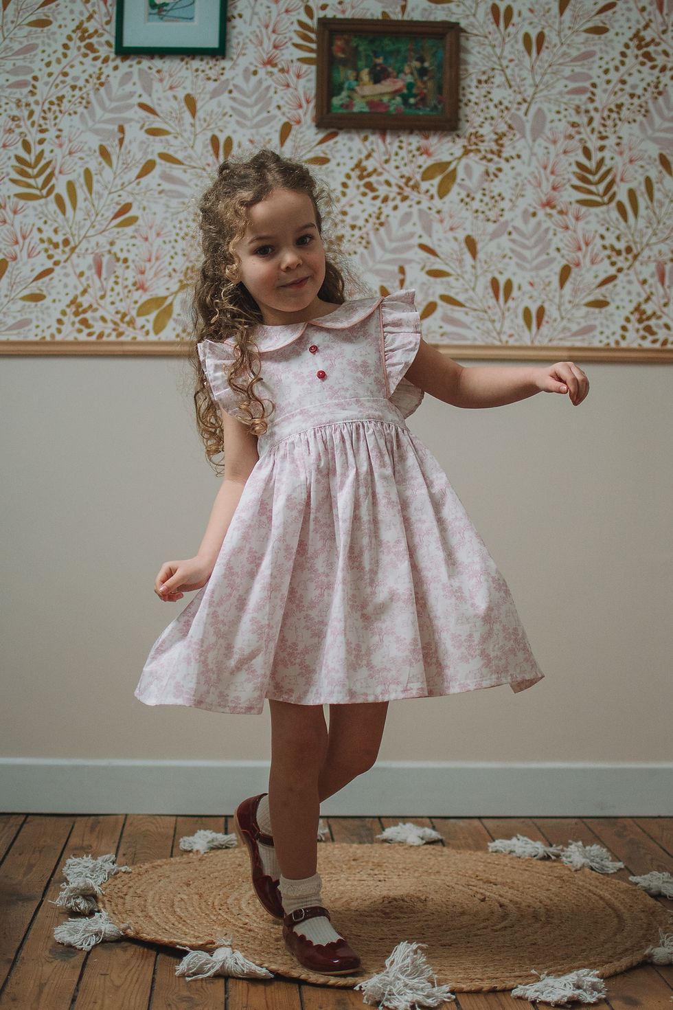 Miniature : Robe Kate, toile de Jouy rose