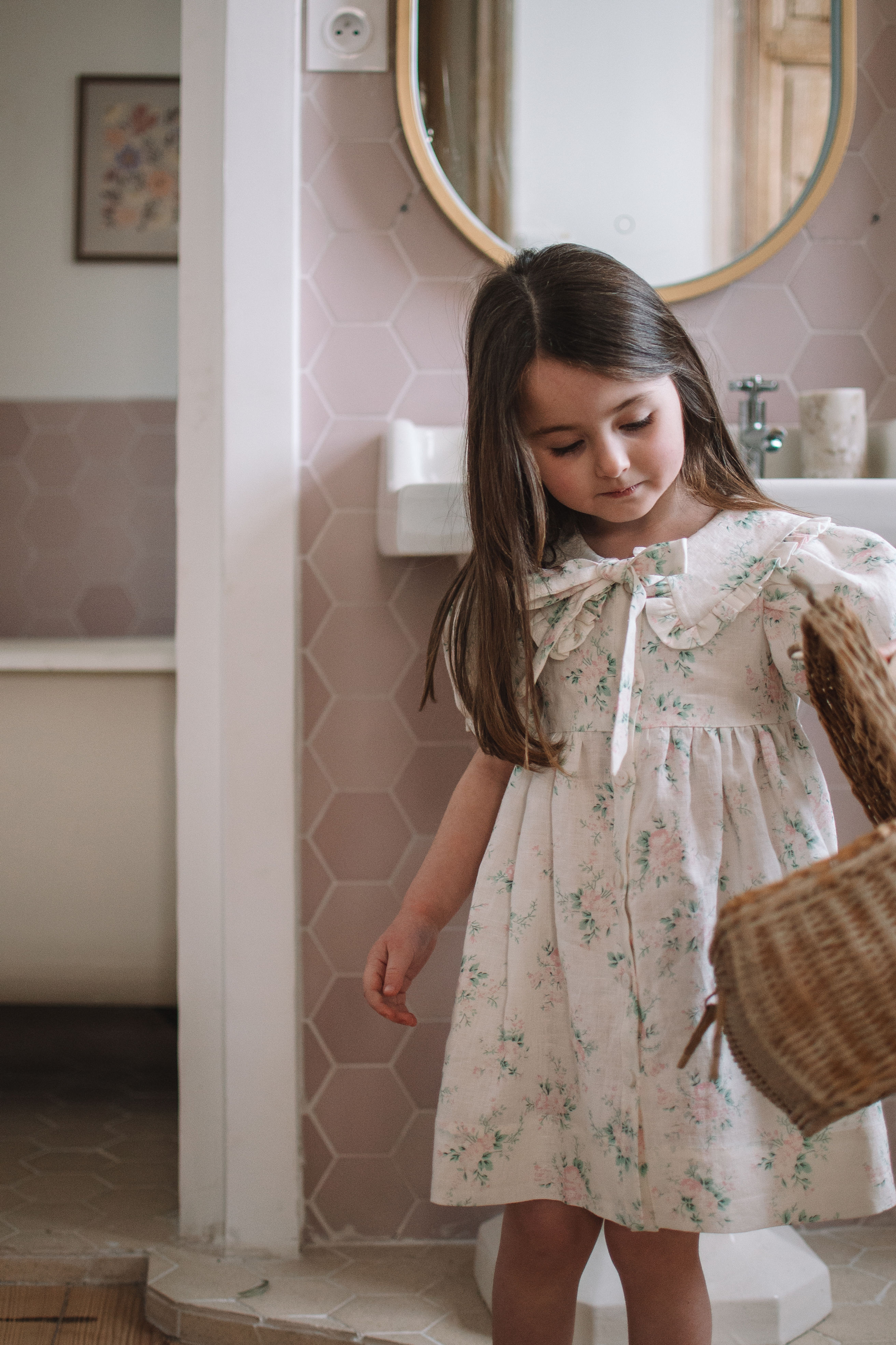 Robe Sofia, bouquet de fleurs roses