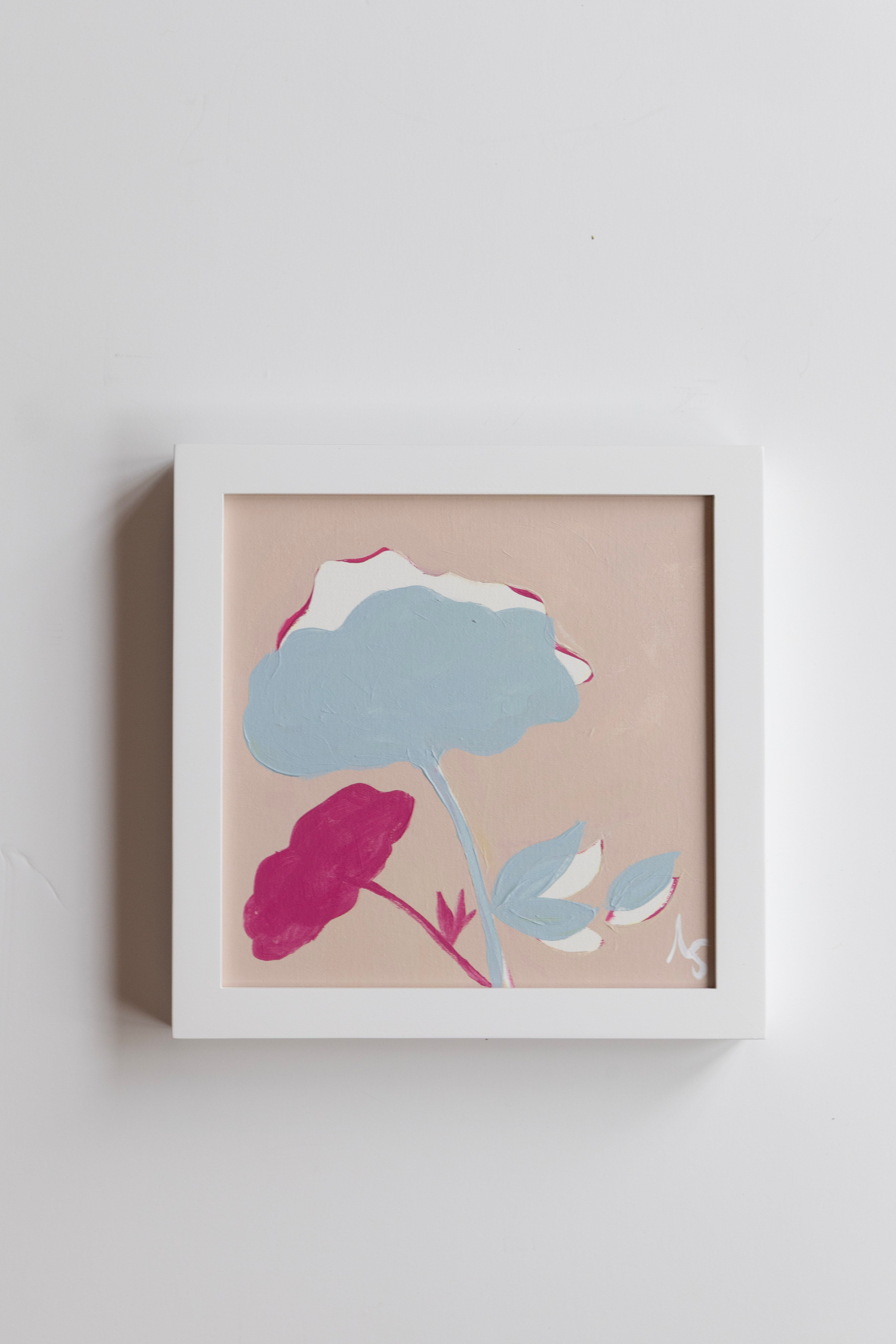 9x9 Khaki Peony Painting in Wood Frame