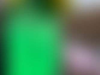 Bright green cabinet with positive messages, yellow roof, hanging bulbs, next to a pink unicorn cutout in a garden setting.