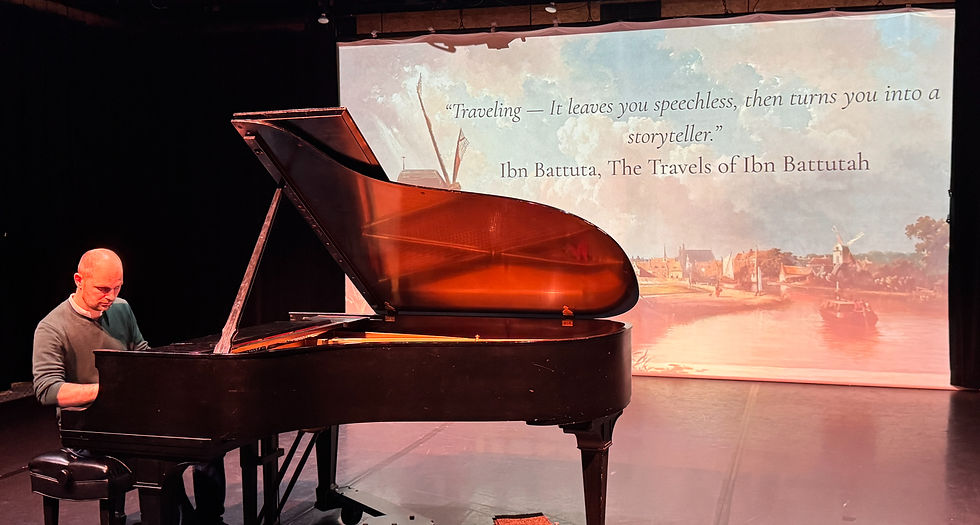 Robert Poortinga playing piano, Sarasota Cruise Agency