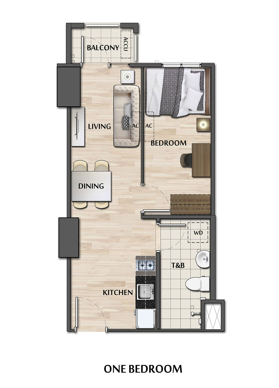 Cloverleaf 1 Bedroom Unit