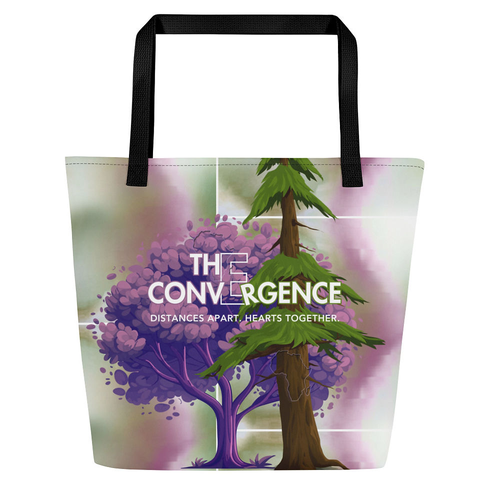 Thumbnail: Front view of The Convergence DAHT large tote bag with vibrant all-over print and premium design