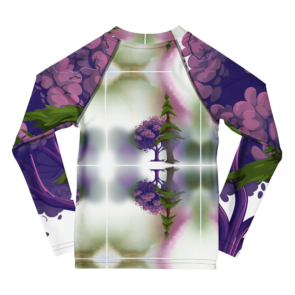 Thumbnail: Back view of The Convergence DAHT children's rash guard with a comfortable fitted design and extended coverage