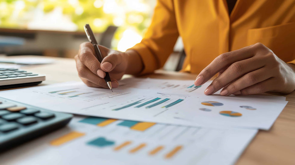 Person reviewing financial charts and graphs