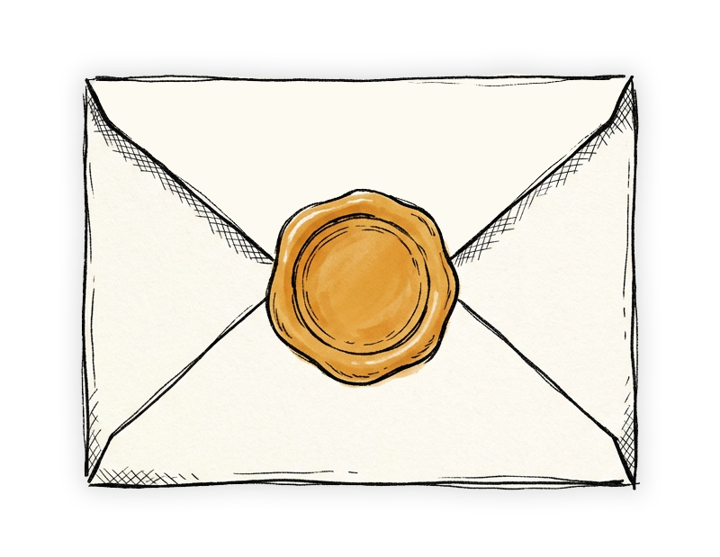 Hand-drawn envelope with a golden wax seal
