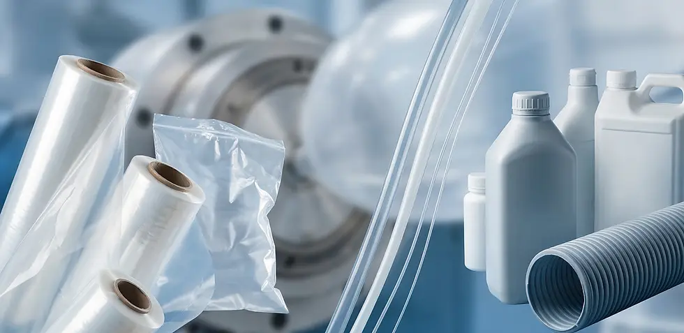 Comparação visual de PEBD flexível e PEAD rígido - Glossário de plásticos industriais da Aldoplast.