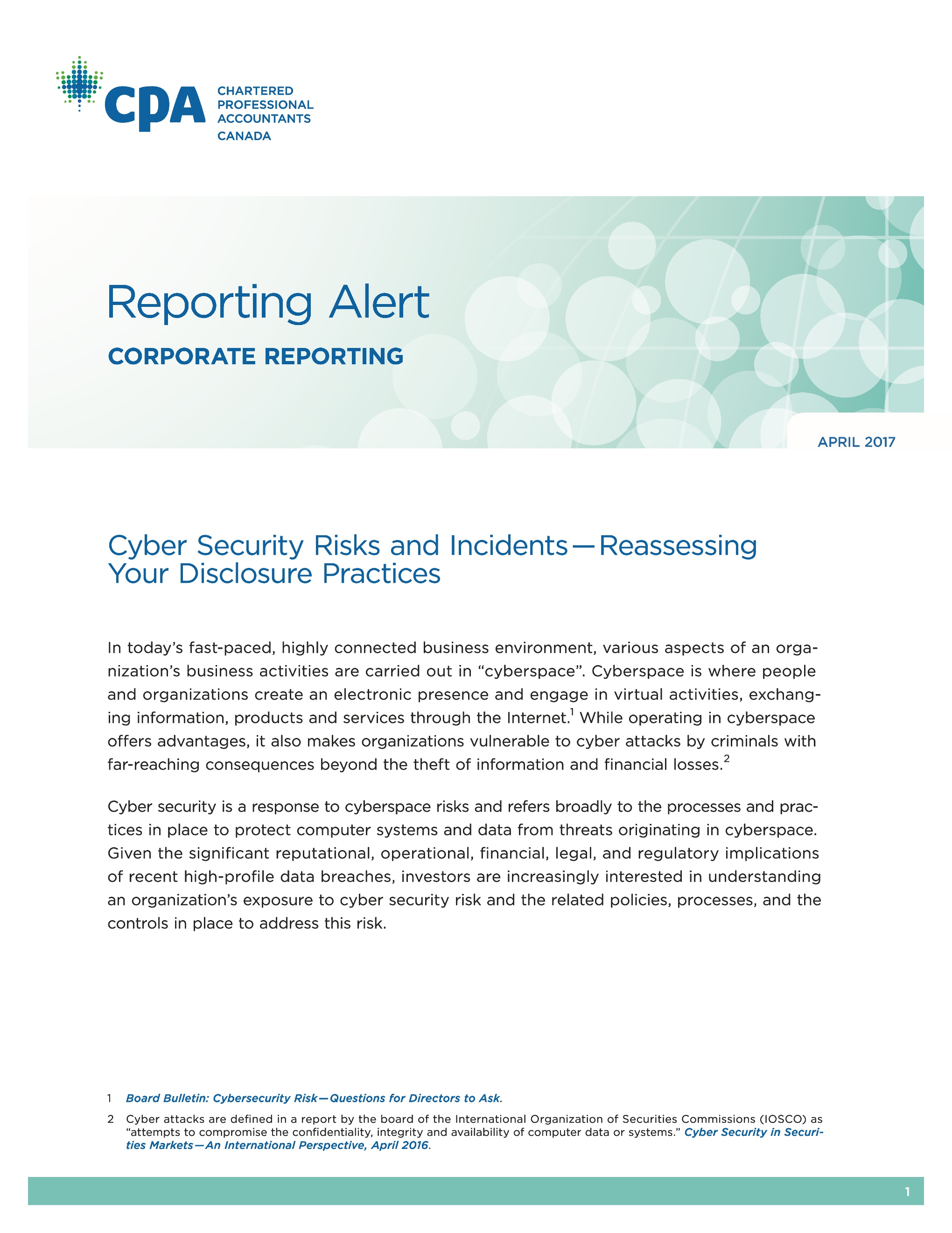 Reporting Alert: Cyber Security Risk
