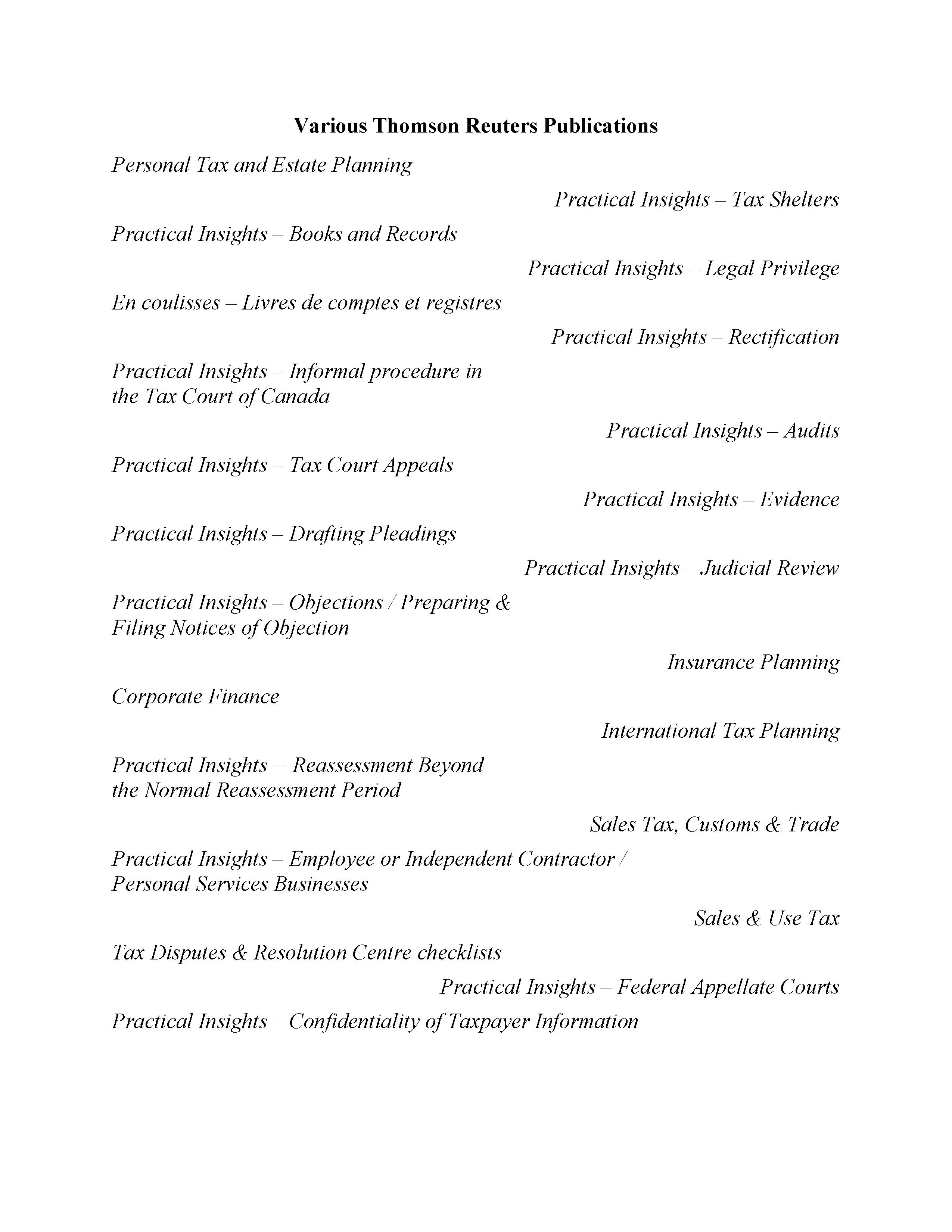 Various Thomson Reuters publications