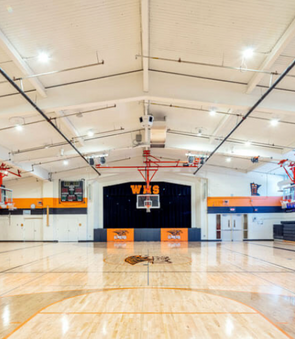WHS basketball court: Renovated gym with new flooring and lighting