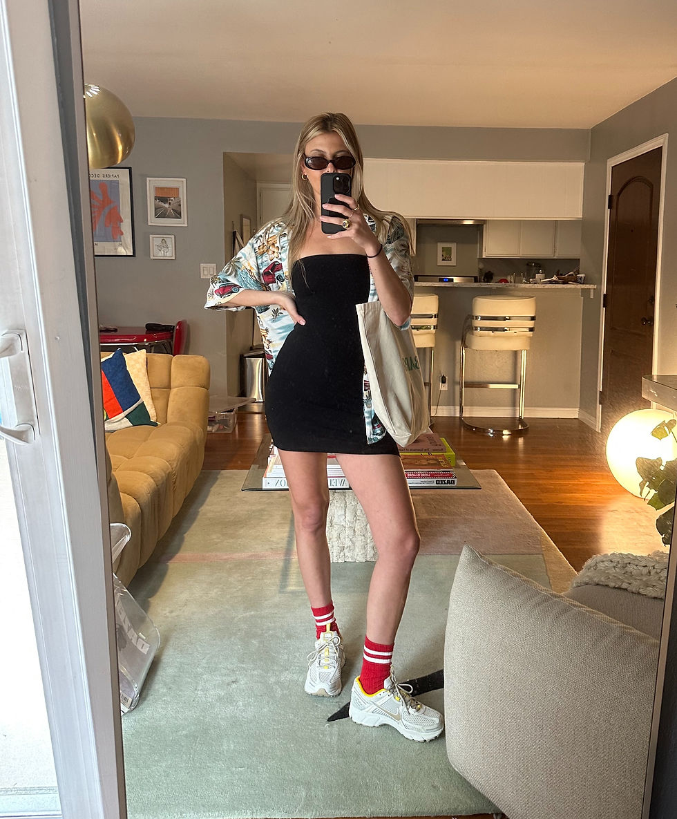 Zoe black tube dress and sneakers