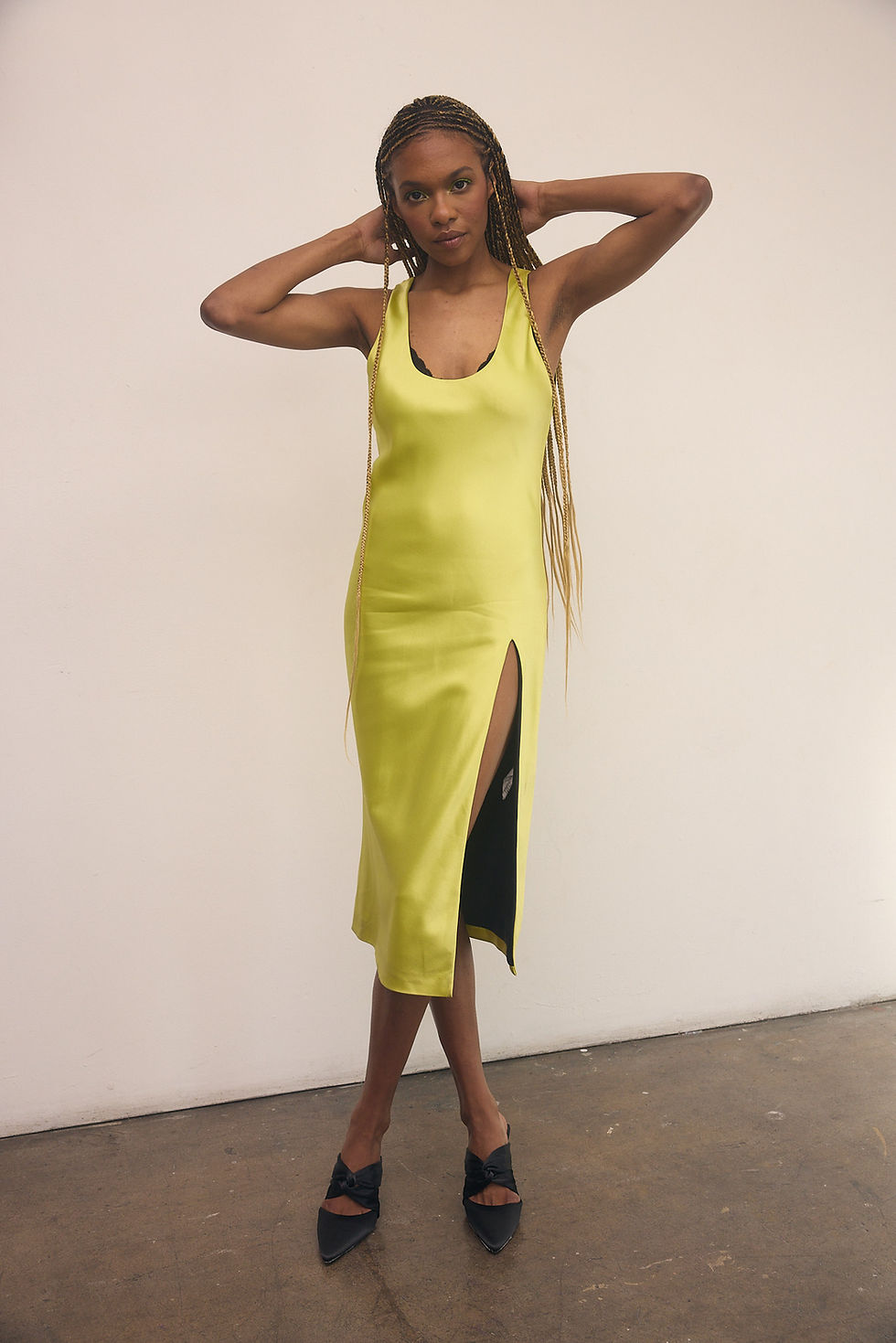 wedding guest yellow silk dress
