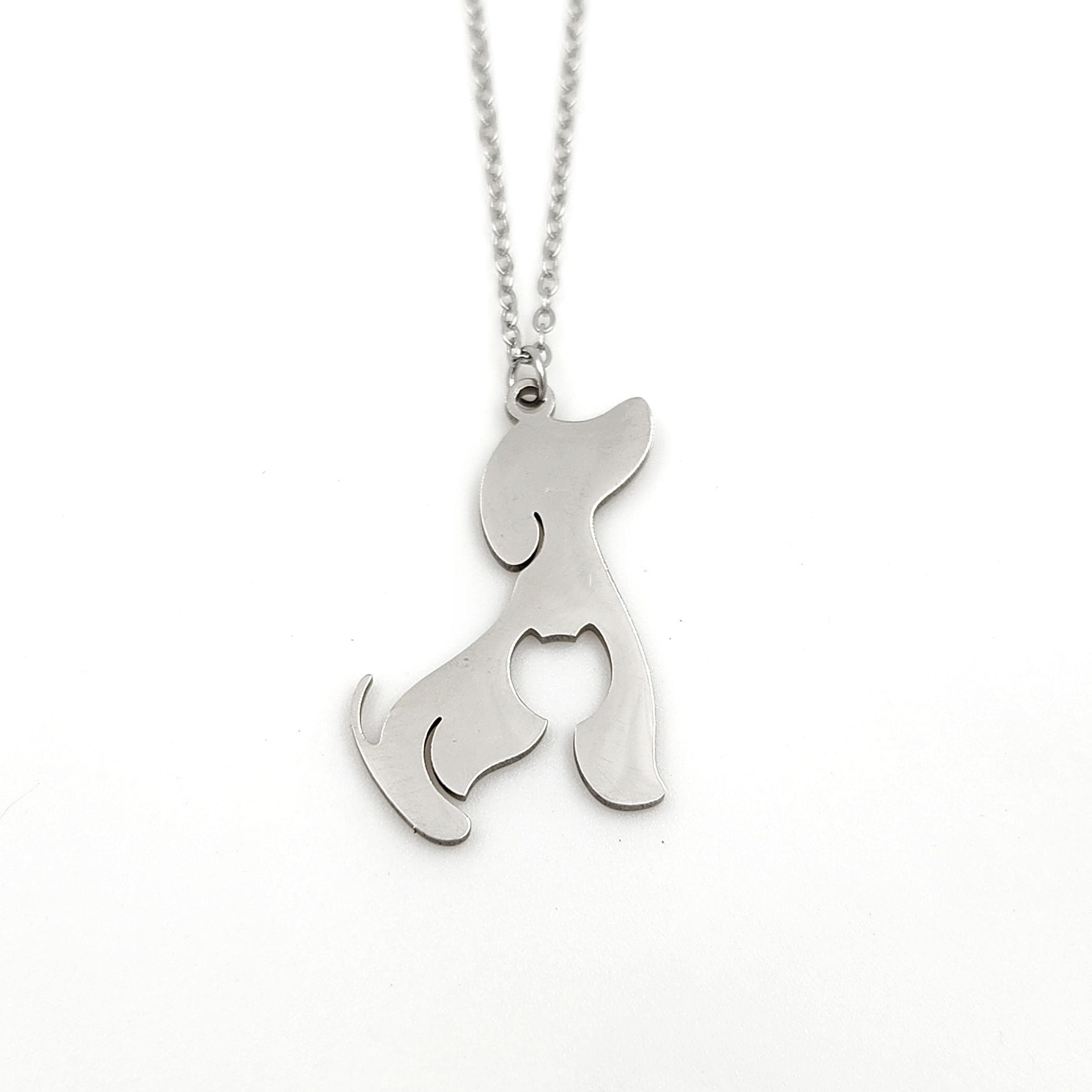 Cadena con dije Perrito con Silueta de gato (plateado)