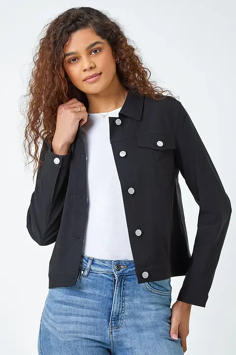 Lightweight black denim jacket best sale
