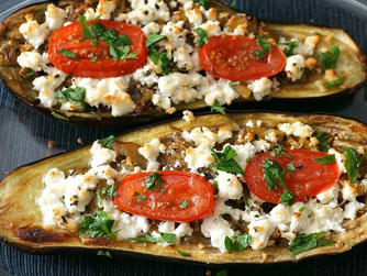 Berenjena rellena de atún al microondas