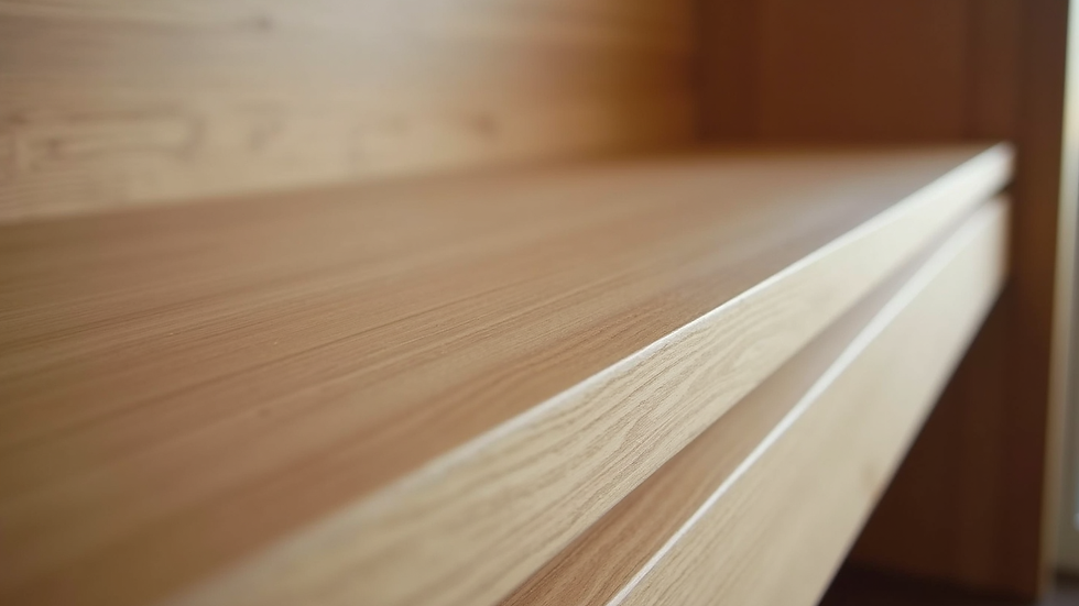 Close-up view of custom wood grain on a built-in breakfast nook bench