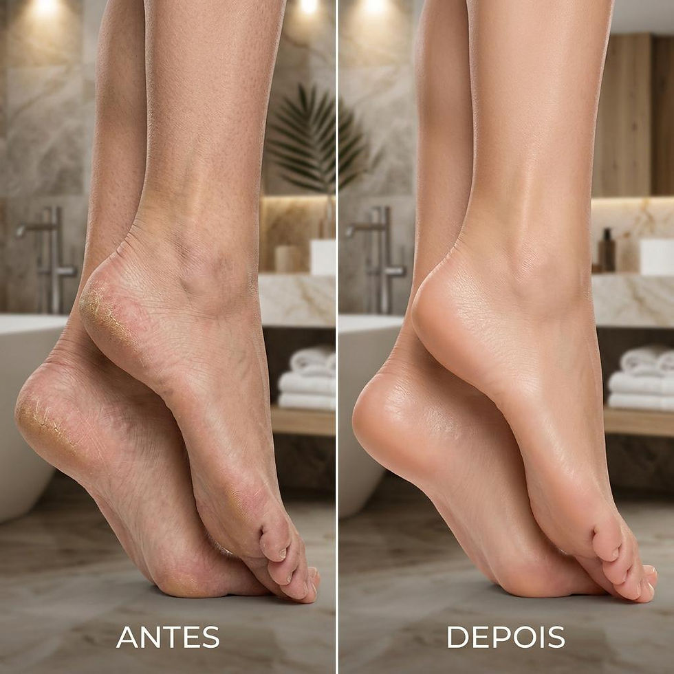 Comparação antes e depois do creme para pés ressecados e rachados