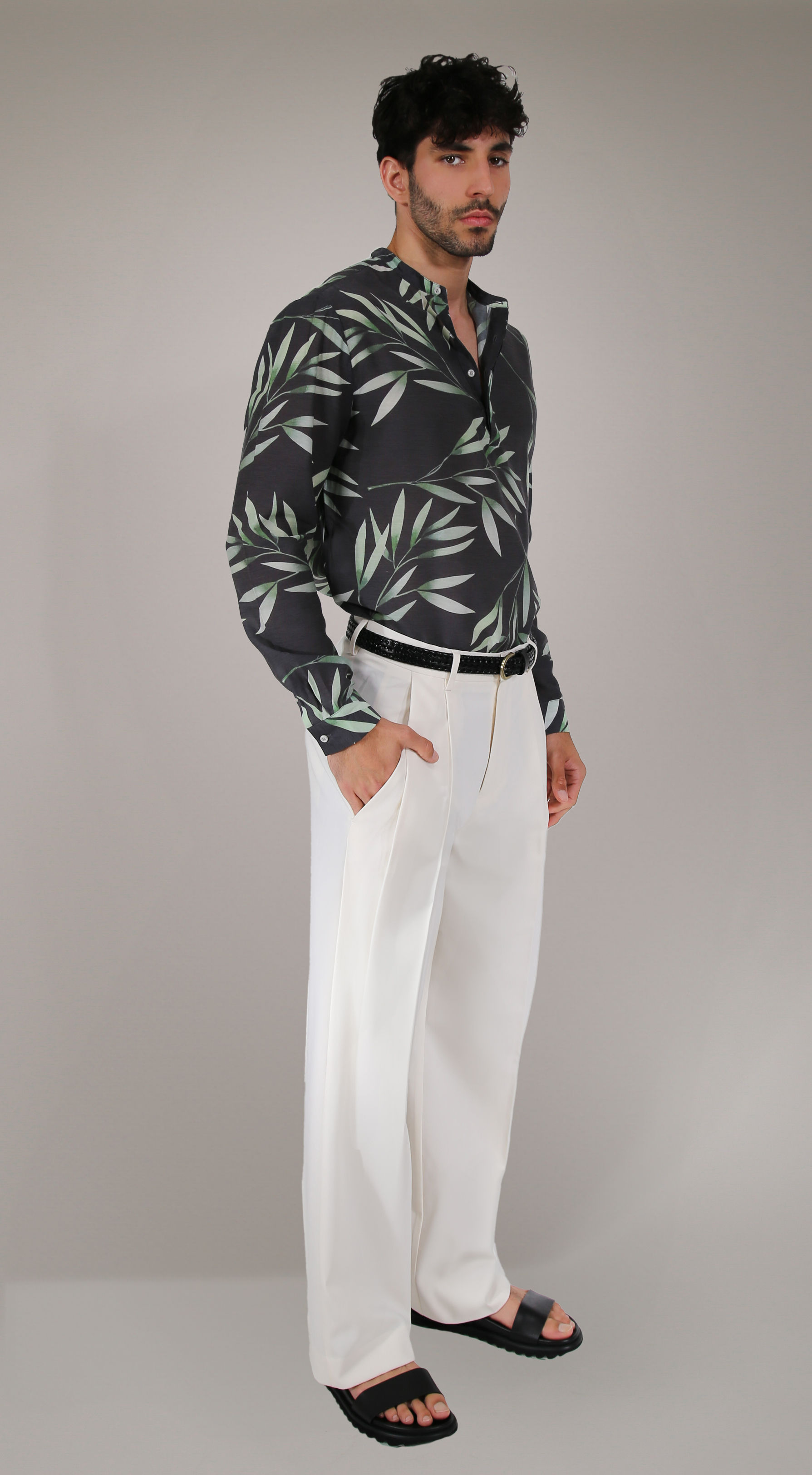 Chinese collar long sleeves shirt