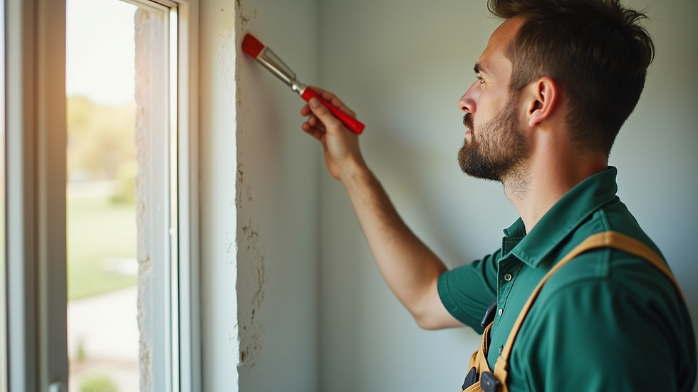 Close-up view of a handyman painting a wall
