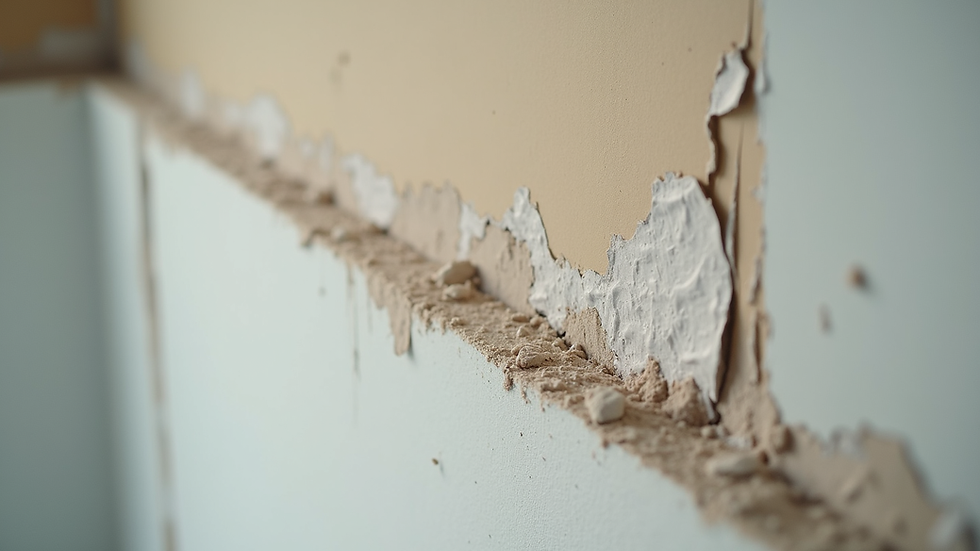 Close-up view of drywall seams being taped and mudded