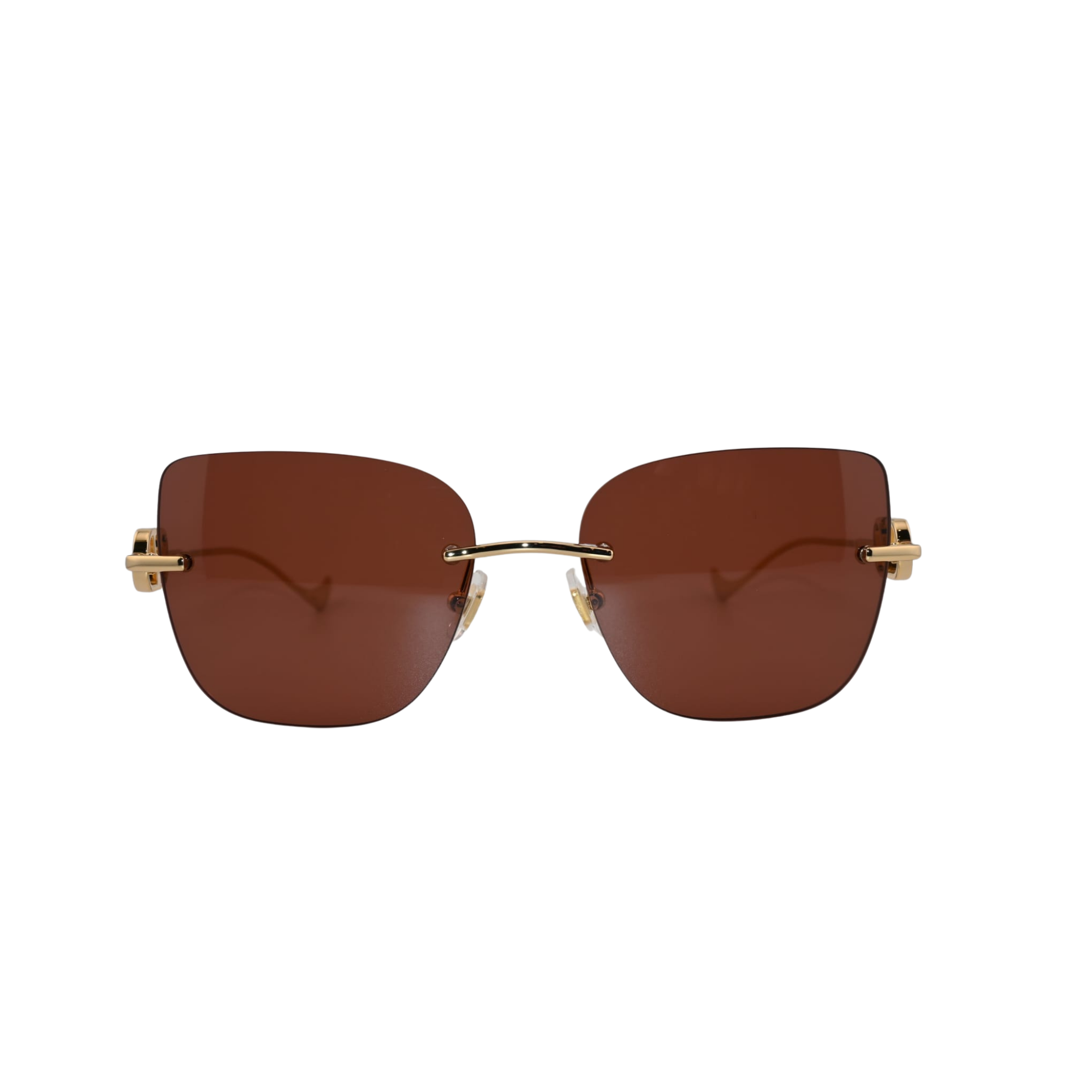 Lunettes de soleil Valentino VG0033S, forme papillon sans cercle, coloris métal doré, verres bruns
