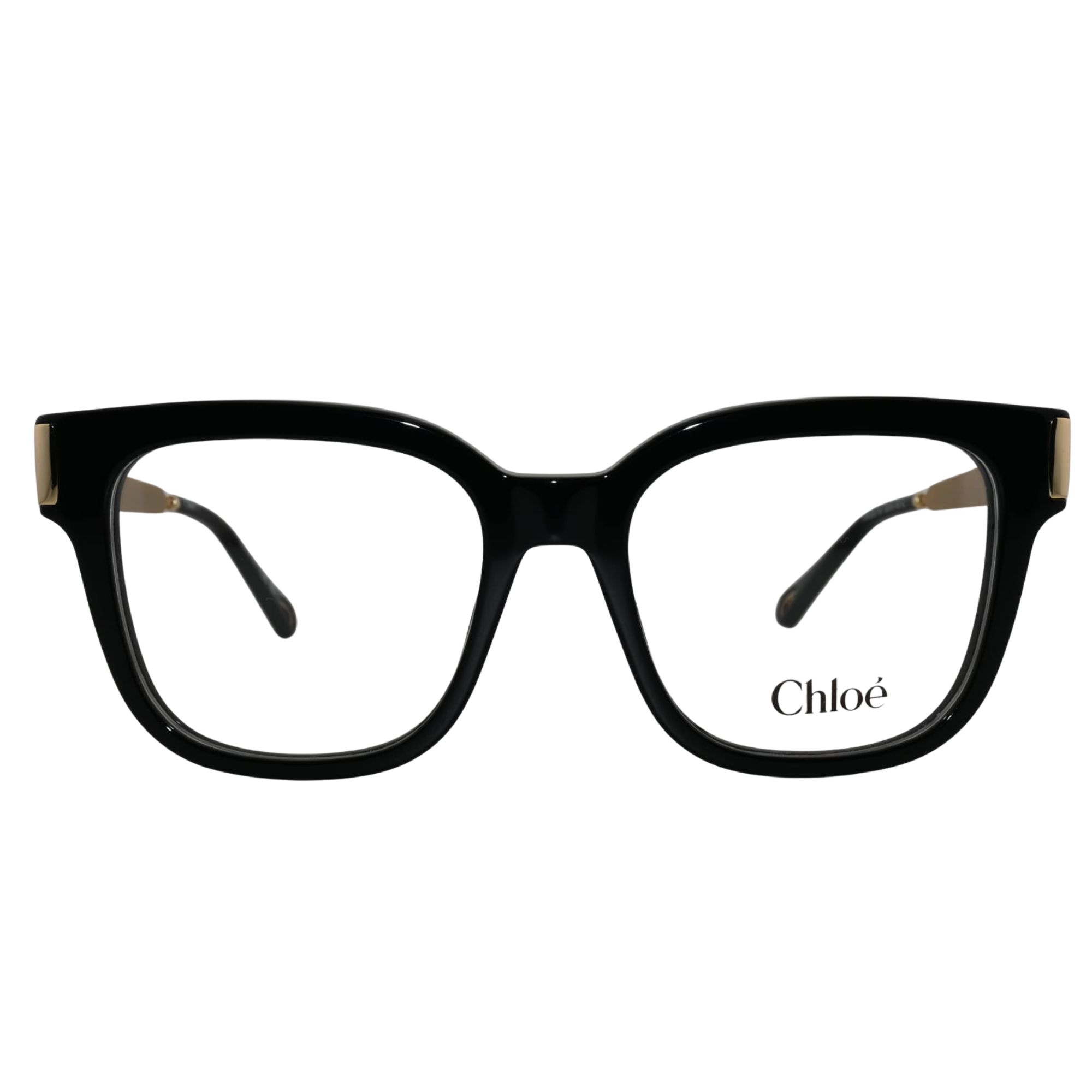Lunettes de vue Chloé CH0353O, forme rectangulaire en acétate recyclé noir et branches métal doré