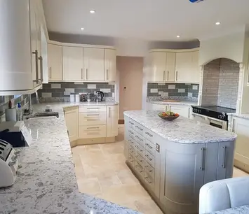 Traditional kitchen with large central island