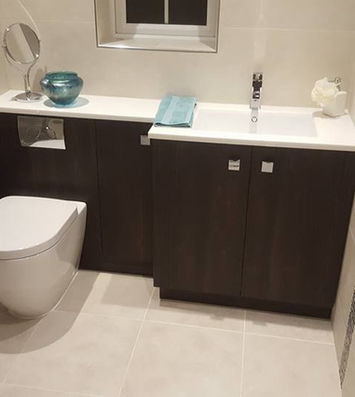 Modern bathroom with floating vanity and textured wall panels