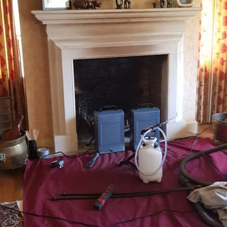 Fireplace with protective covering in a residential room