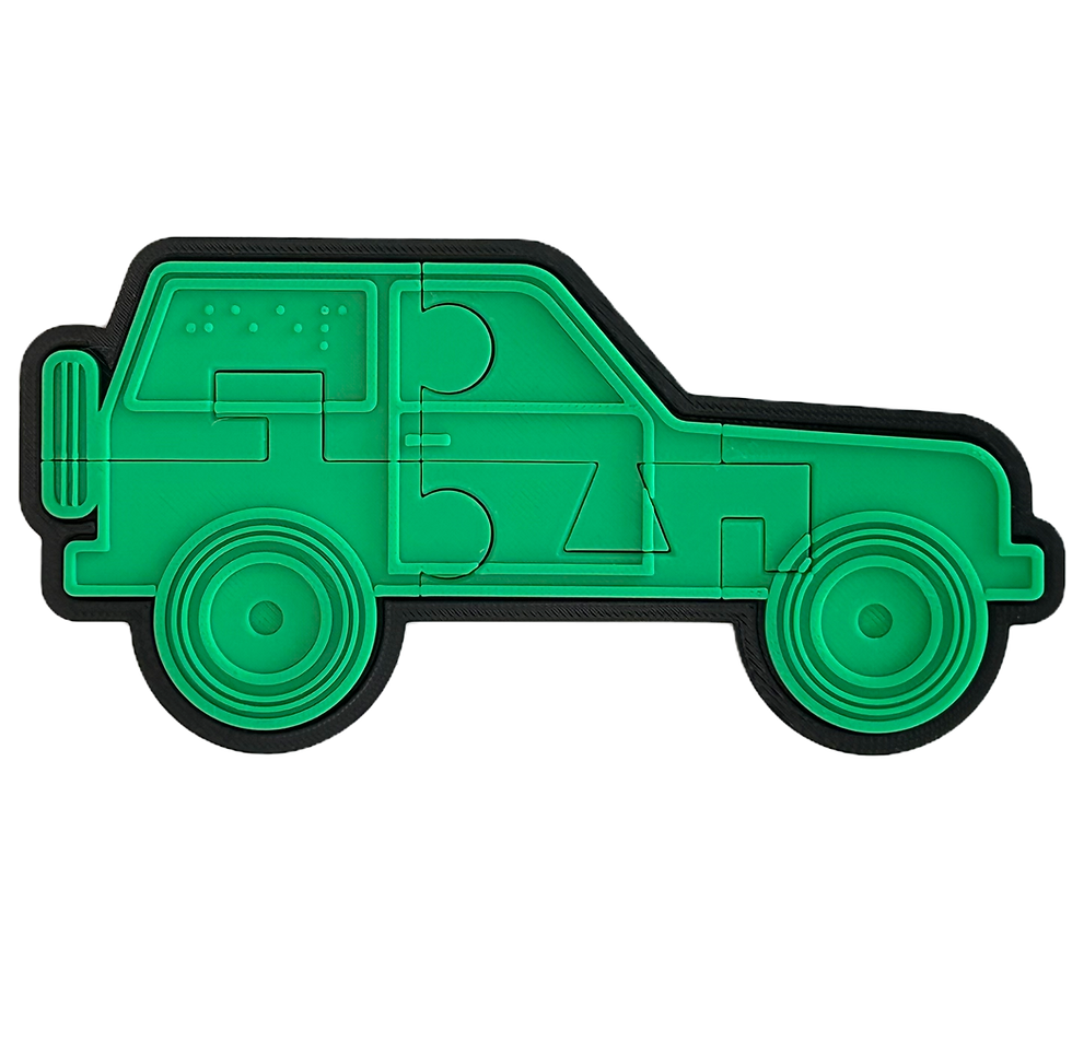 Thumbnail: jigsaw puzzle of jeep on top of magnetic base/frame