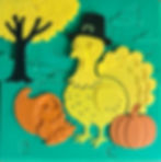 layered jigsaw puzzle of a festive Thanksgiving scene
