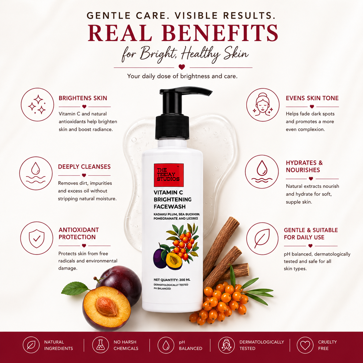 Vitamin C Brightening Facewash
With Kadaku plum, sea buckhorn