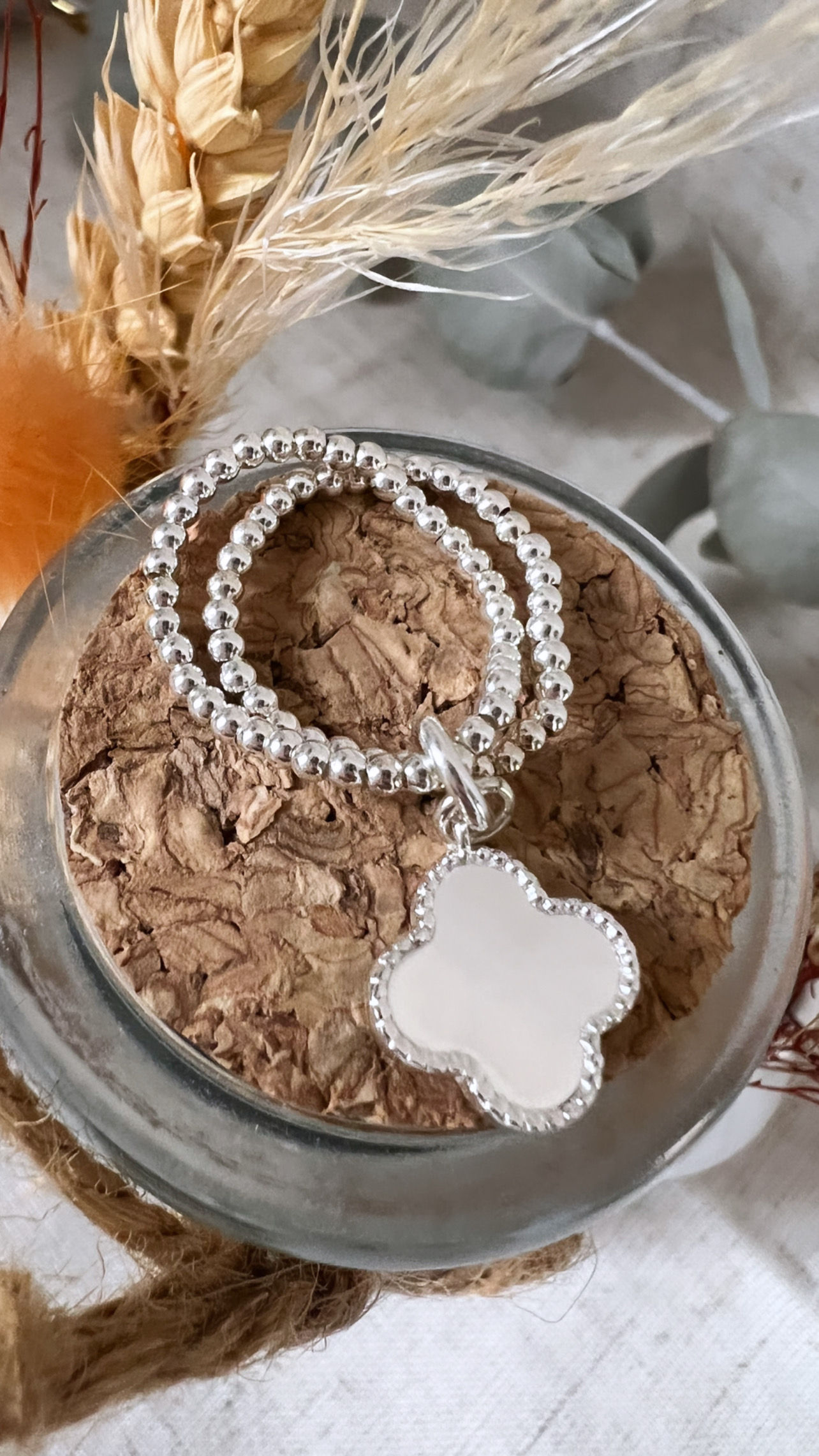 Bague en argent 925 double rangs - Trèfle miroir - 