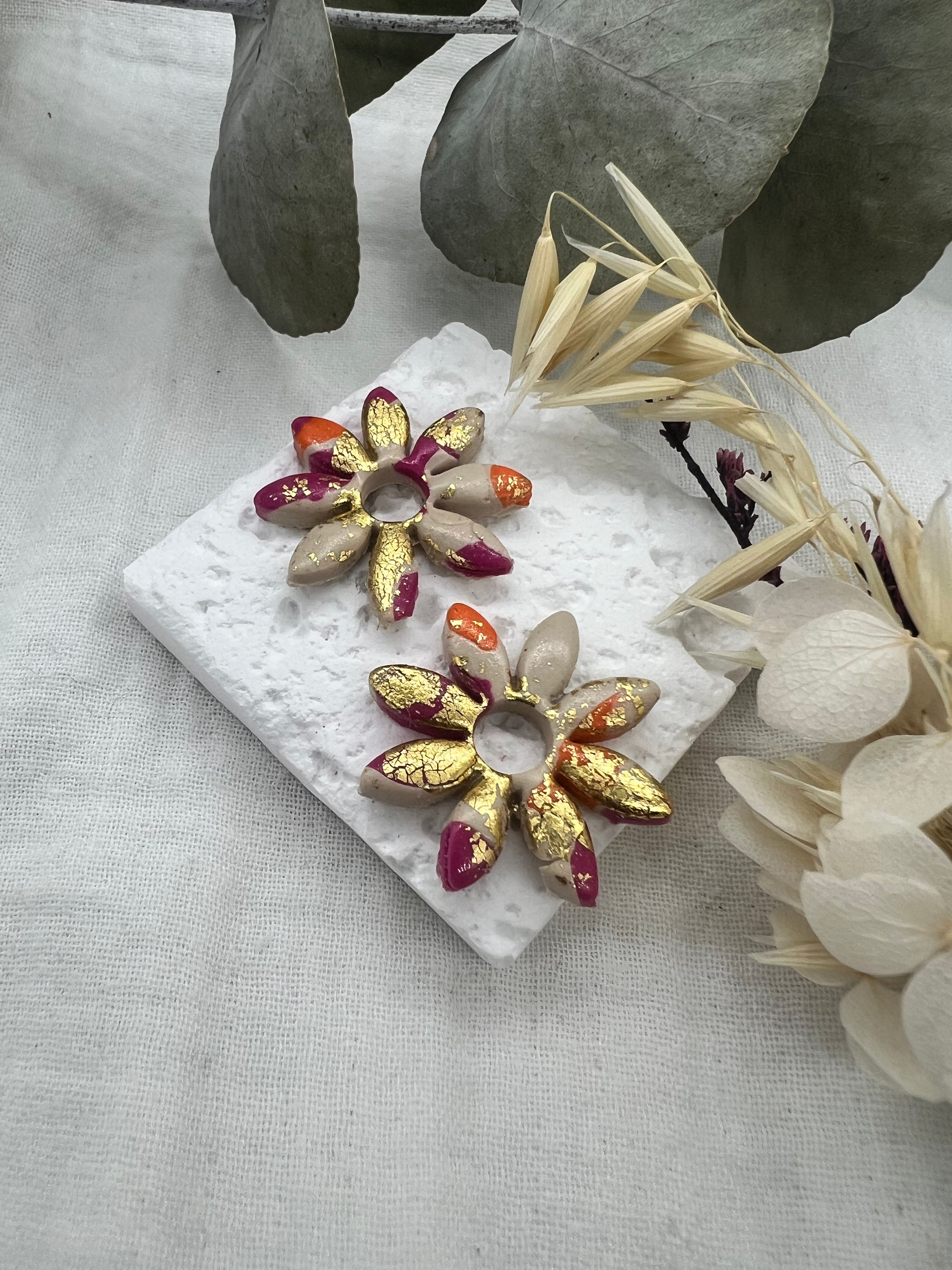 Marguerite - Beige, orange, fuchsia et or -