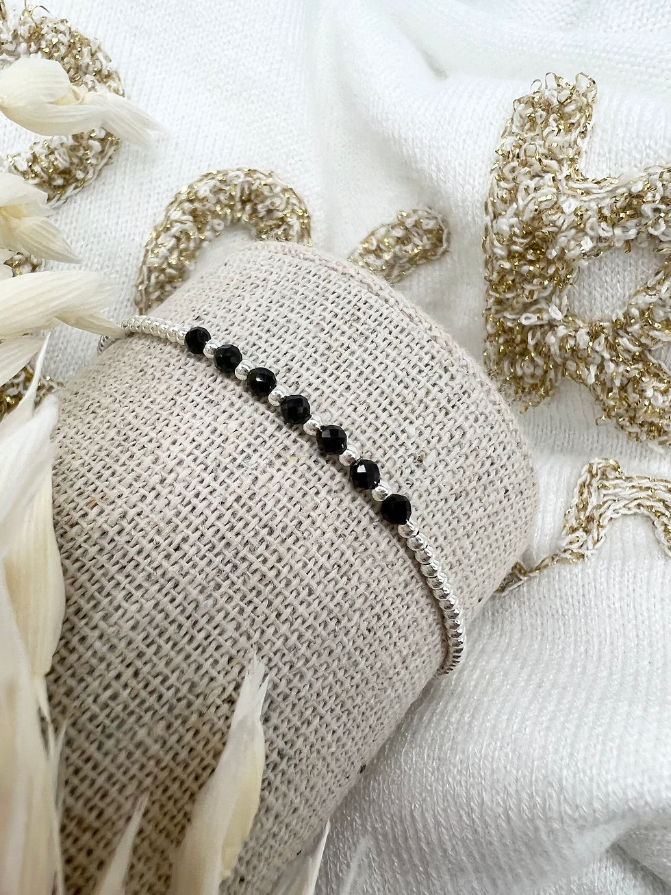 Bracelet En Argent 925 Serti De Perles & Onyx - Noir & Blanc - Neuf Avec étiquettes - Prix Cassé