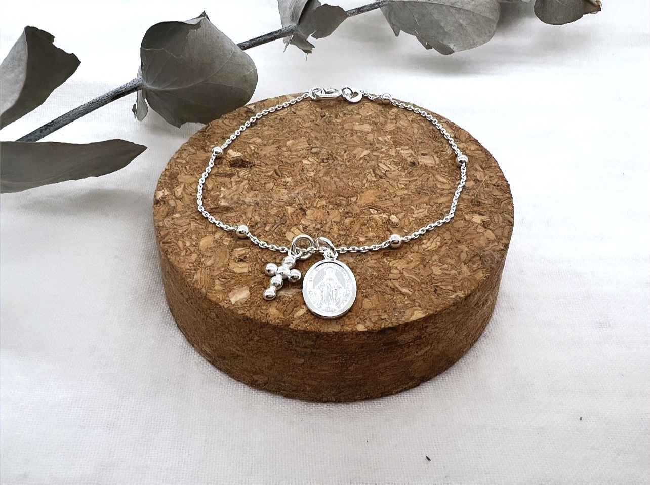 Bracelet maille - Croix et vierge -