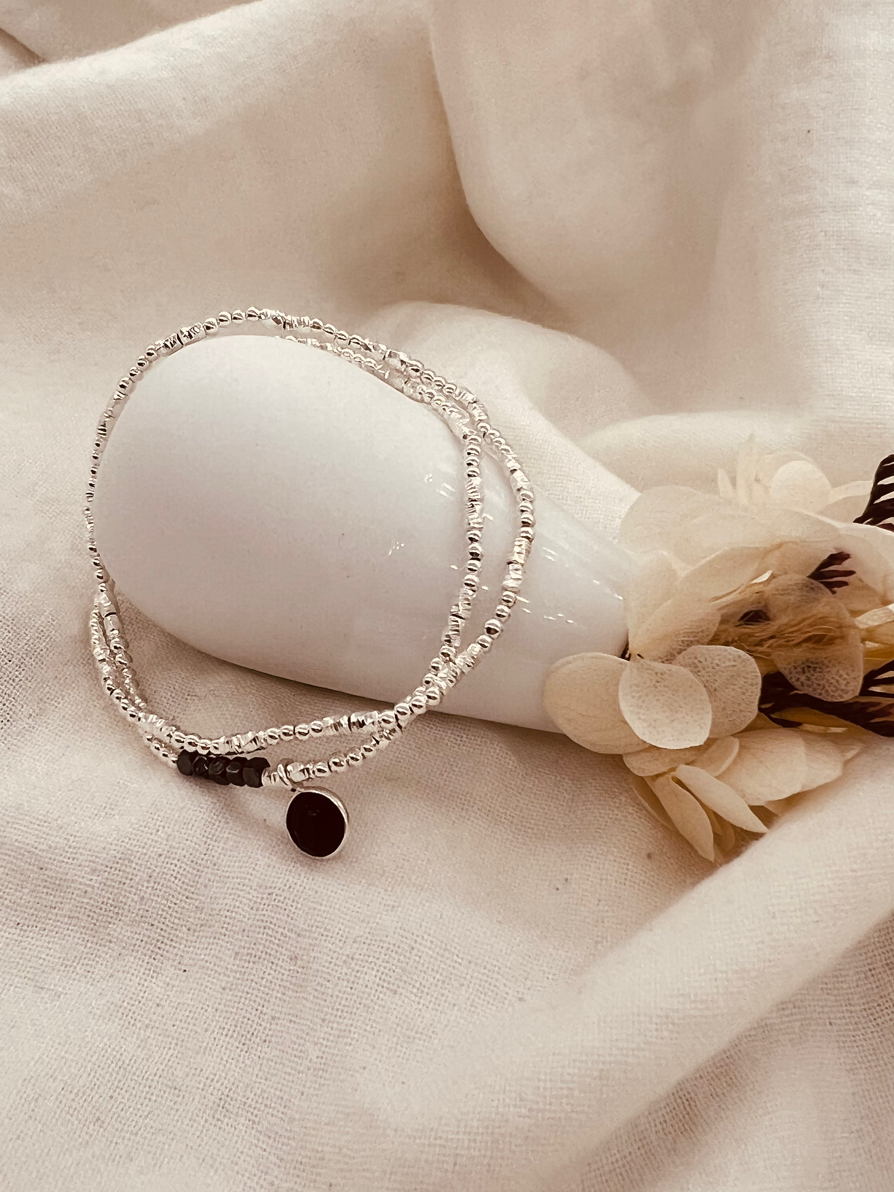 Bracelet en argent 925 double - Onyx et Hématites - 