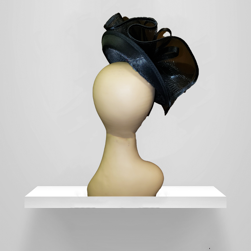 Thumbnail: Large Black Saucer Satin Fascinator