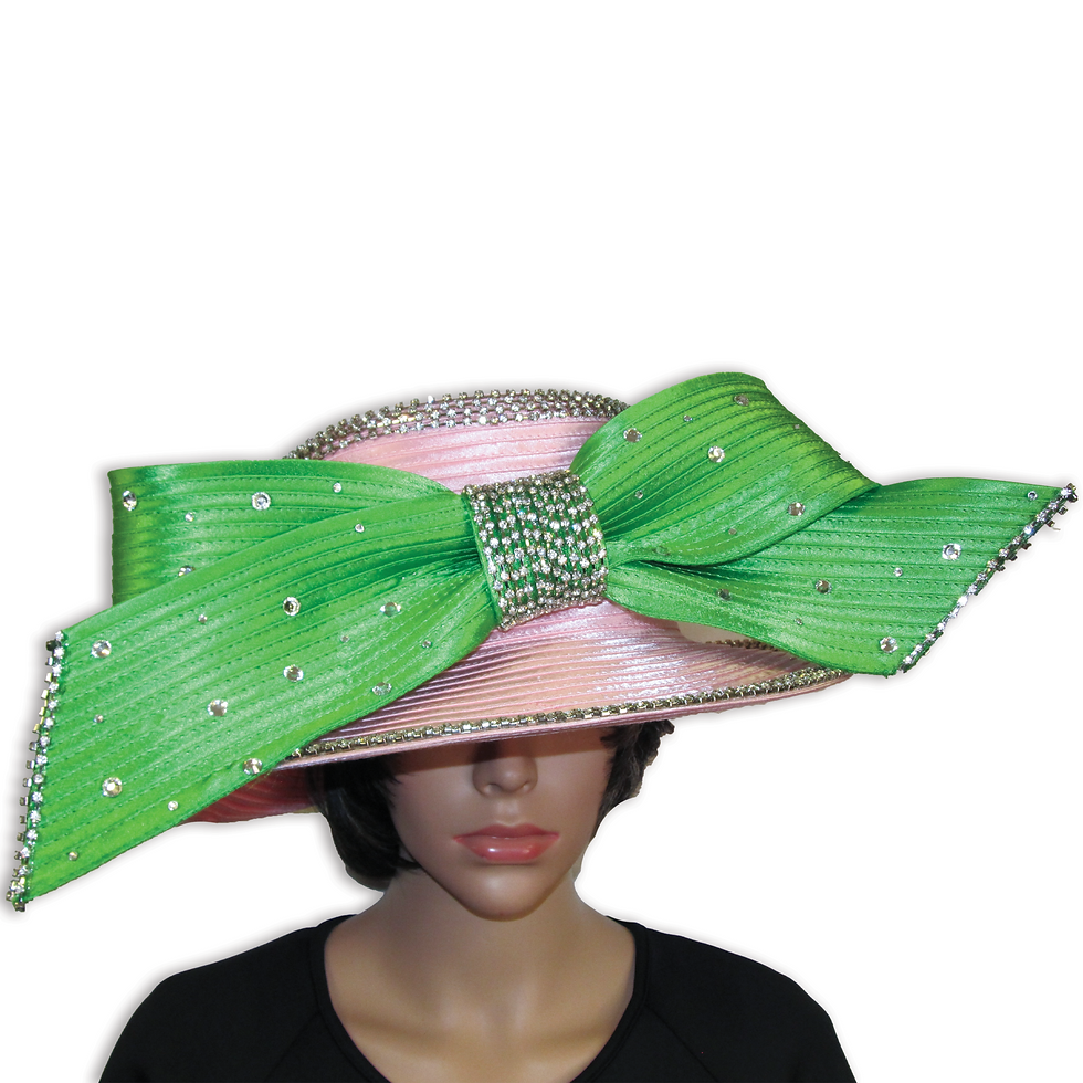 Pink and Green Rhinestone Satin Hat