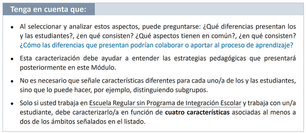 Tal como puedes apreciar, te indican el "orden" de respuesta, yo lo uso mucho, pero el truco es hacerlo como parte de una sola idea, que se vea homogéneo, de esta forma tu relato será más natural (es solo una recomendación). Y tal como anuncié anteriormente, las letras azules son muy importantes ya que esta respuesta nos da el nivel destacado. ¡Ah! y recuerda, esto es por grupos de estudiantes, no para cada uno (en el caso de hacerlo con el curso completo), por lo tanto es importante abordar esto con tiempo, de forma consciente y basado en tu realidad (aunque a veces no importan taaaanto eso, pero que si cumplas con todo lo solicitado).