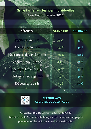 Tarifs émo earth 2026