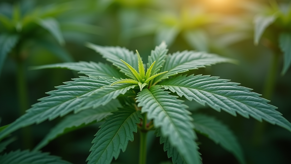 Close-up view of cannabis plant leaves