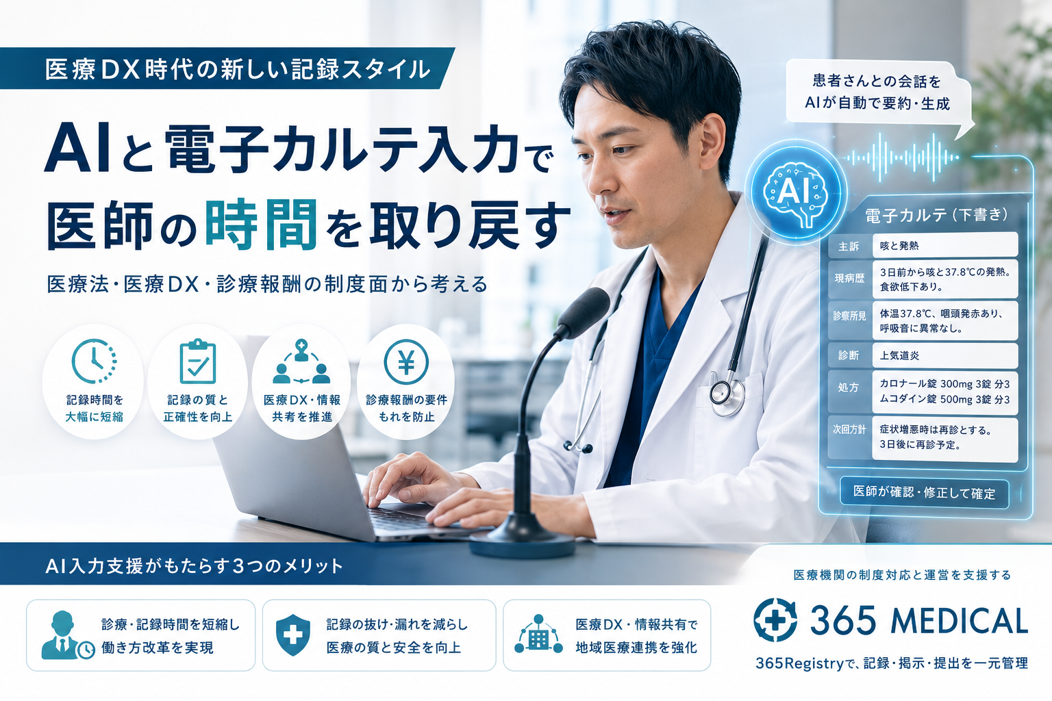 AIと電子カルテ入力で医師の記録時間は短くなる？医療法・医療DX・診療報酬から考える実務対応