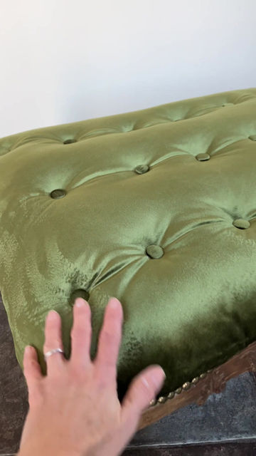 Thumbnail: 19th Century French Large Beechwood Footstool Reupholstered in Sage Green Velvet