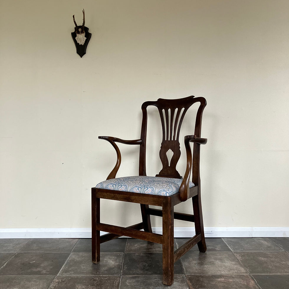 Thumbnail: Antique Georgian Carver Chair, Chippendale Style, Pierced Splat Back, Upholstered Drop In Seat