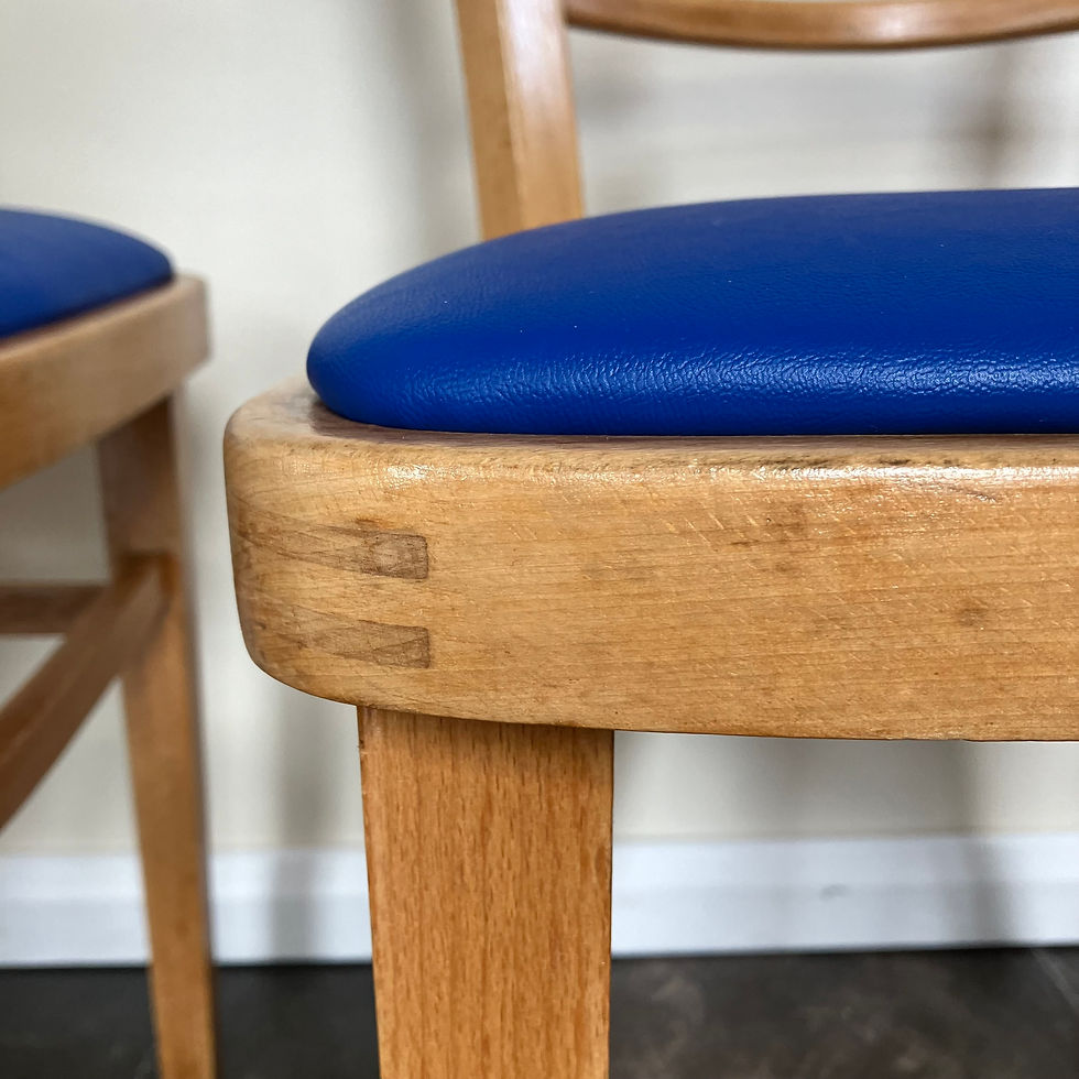 Thumbnail: Four Mid Century Refurbished 1950s Zol Bentwood Beech Kitchen Chairs with Ladder Back in Blue Leatherette