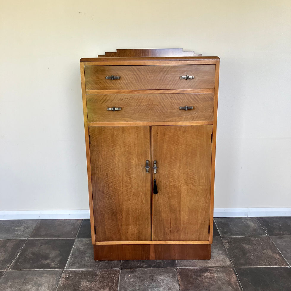 Thumbnail: Beautiful antique Art Deco walnut linen cupboard / tallboy dating from 1920's with original handles