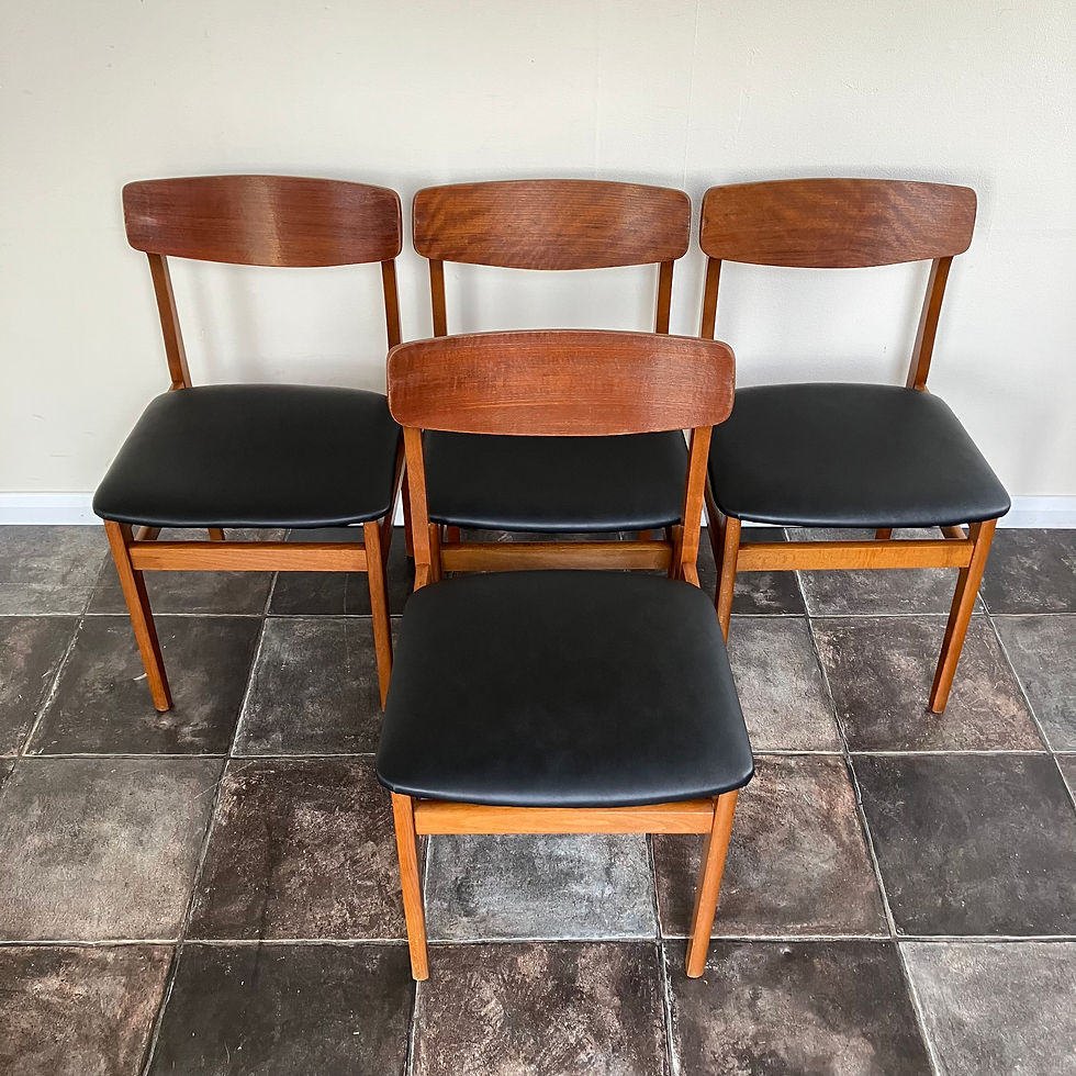 Thumbnail: Mid Century Teak Dining Chairs by Ligna of Czechoslovakia: Butterfly Backs, Reupholstered Black Vinyl Leatherette, Set of 4