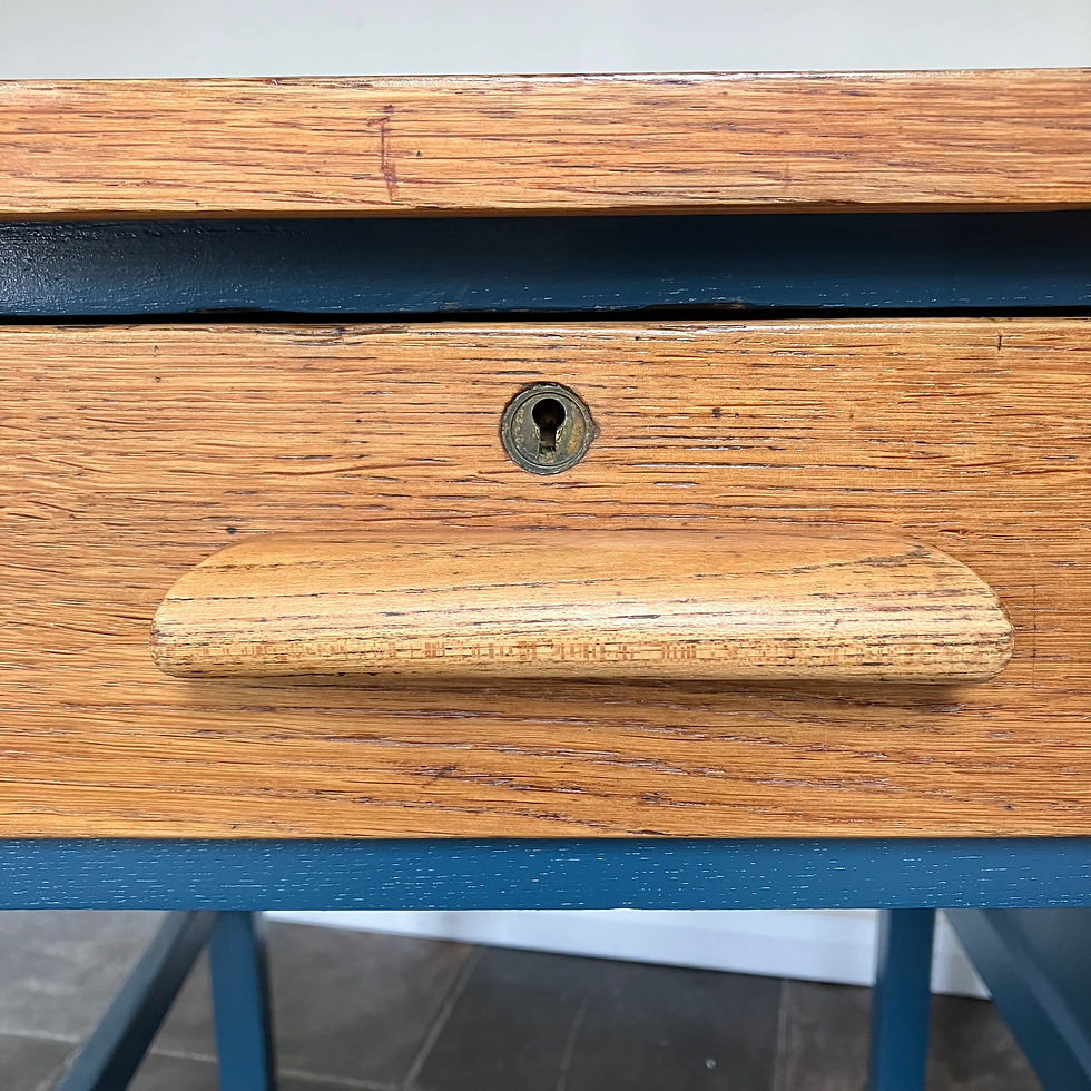 Thumbnail: Painted Oak Teacher's Pedestal Desk by Burndale in Farrow and Ball Hague Blue