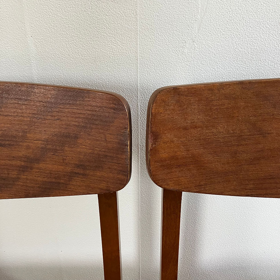 Thumbnail: Mid Century Teak Dining Chairs by Ligna of Czechoslovakia: Butterfly Backs, Reupholstered Black Vinyl Leatherette, Set of 4